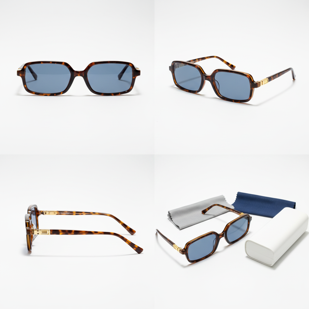 Tortoiseshell sunglasses with blue-gray lenses
