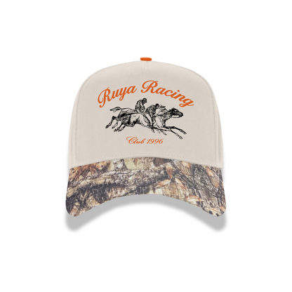 Cap with 'Rugby Racing' text and horse design on a white background