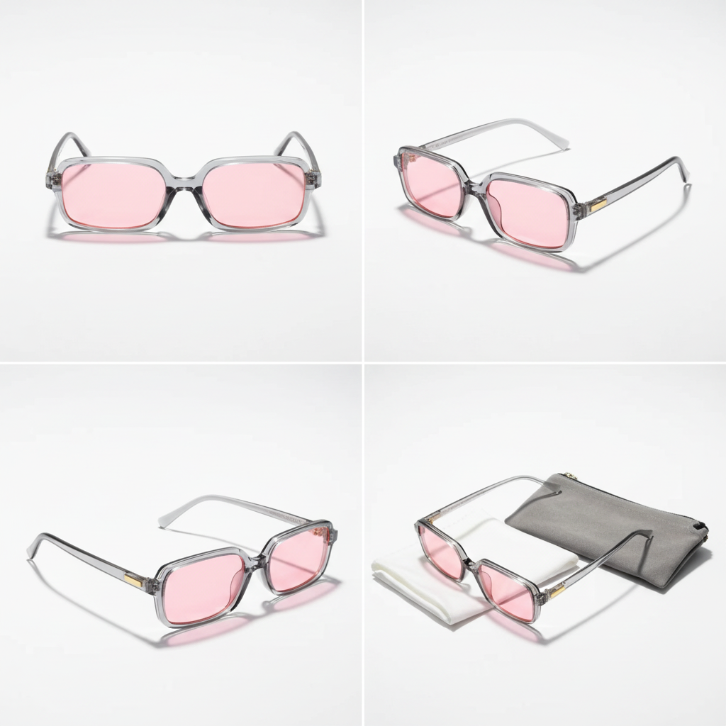 Crystal gray frame sunglasses with rose pink lenses